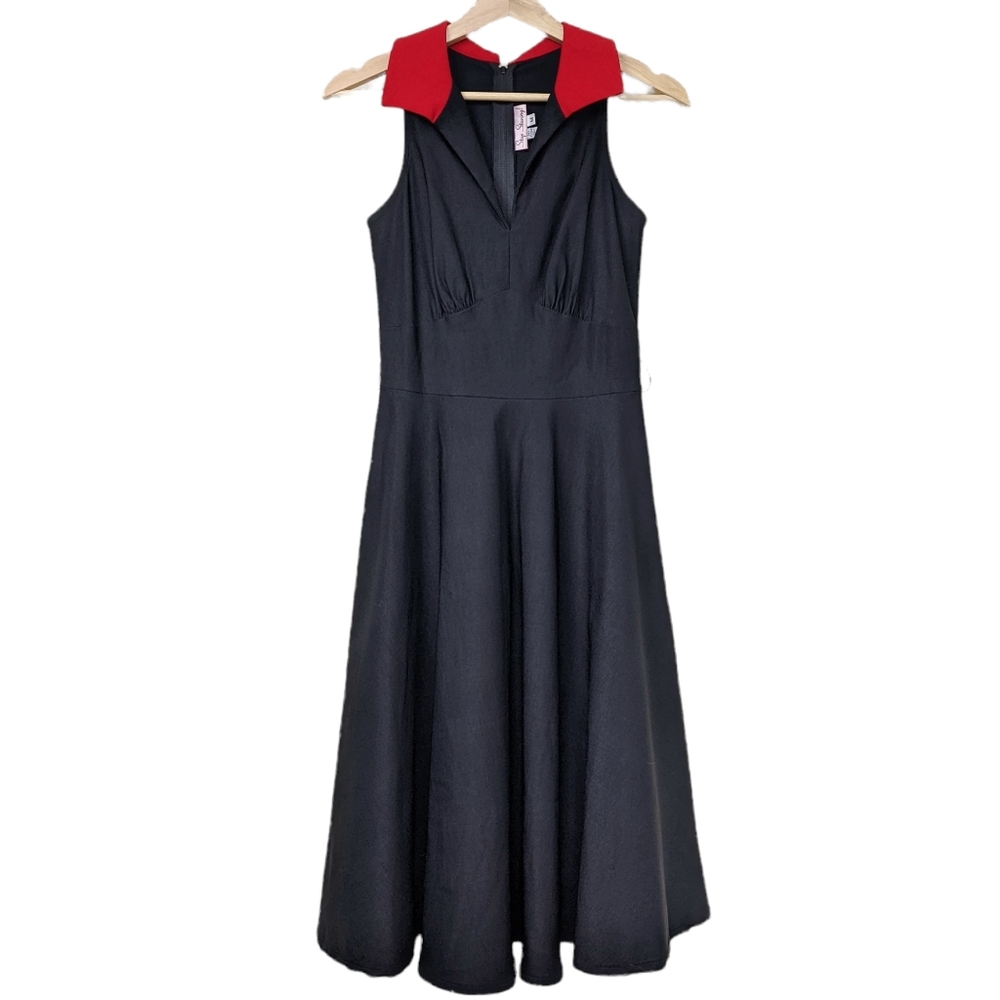 Stop Staring! Swing Dress Vintage Style Sleeveless Black Red Full Skirt Medium